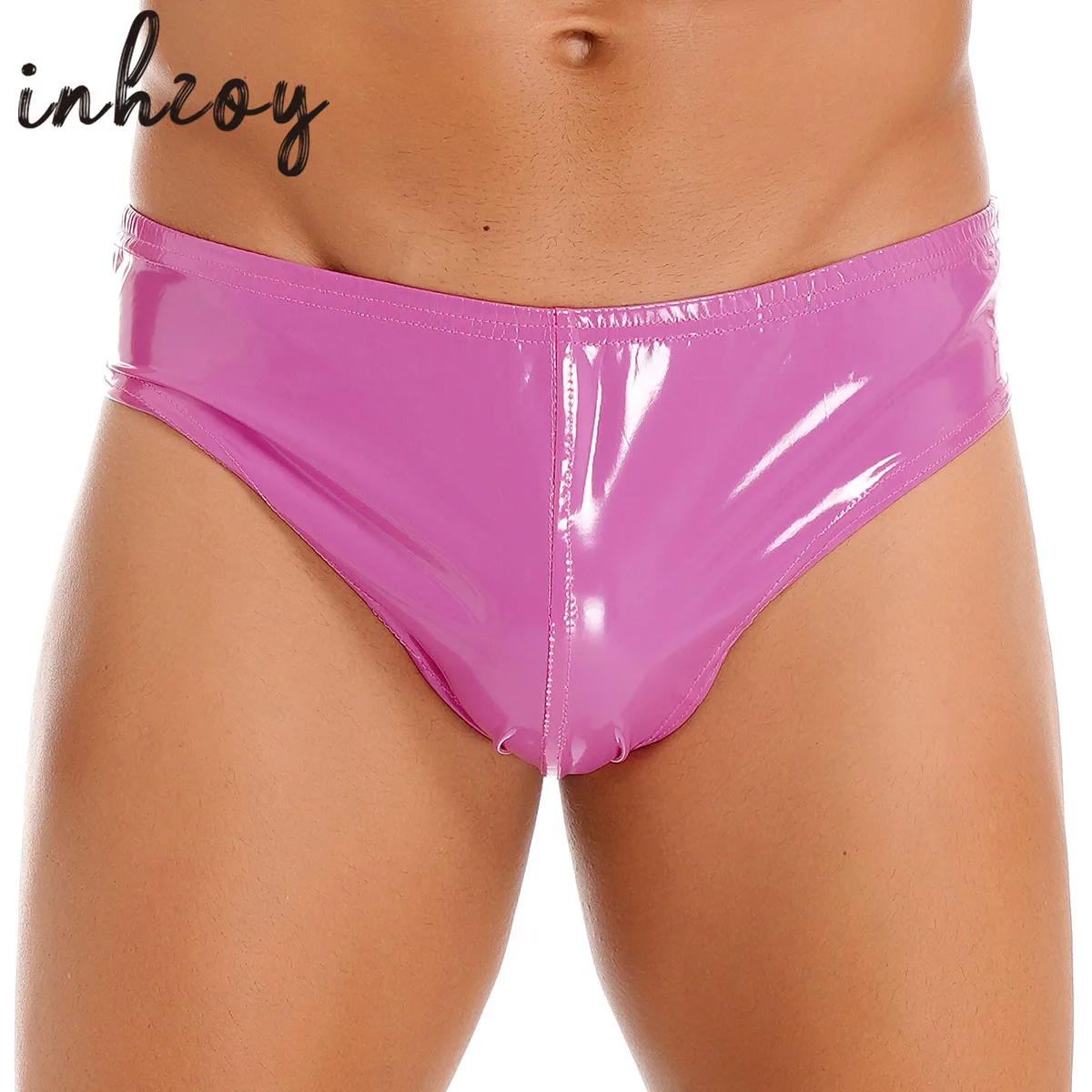 Mens Wet Look Patent Leather Low Rise Bulge Pouch Panties Briefs Boxer Shorts Underwear Swimming Trunks Swimwear