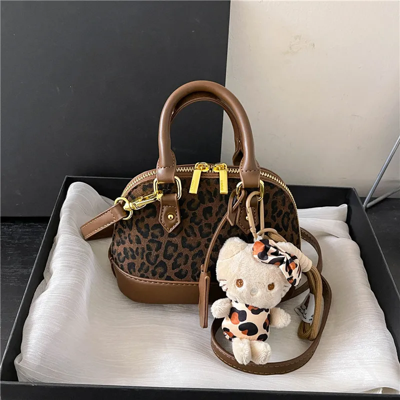 Top Brand Shoulder Bag Women Shell Clip Clutch Purse Winter Black Coffee Handbag Designer Leopard Print Crossbody Bag Small