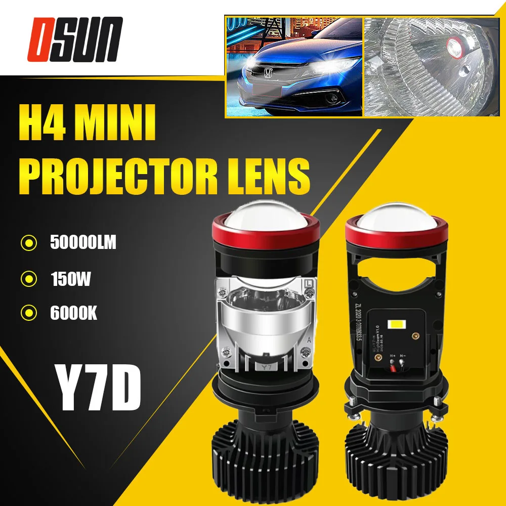 Super Bright 150w Y7d H4 Led Projector Mini Lens Auto Led Headlight