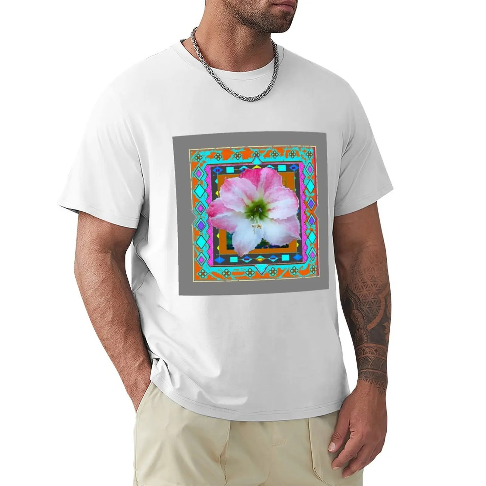 

WESTERN GREY ART PINK & WHITE AMARYLLIS FLORAL T-Shirt oversizeds for a boy tops mens graphic t-shirts