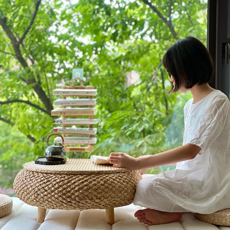 

Tatami Table Low Table Balcony Bay Window Small Table Coffee Table Rattan Storage Bedroom and Household round Small Tea Table