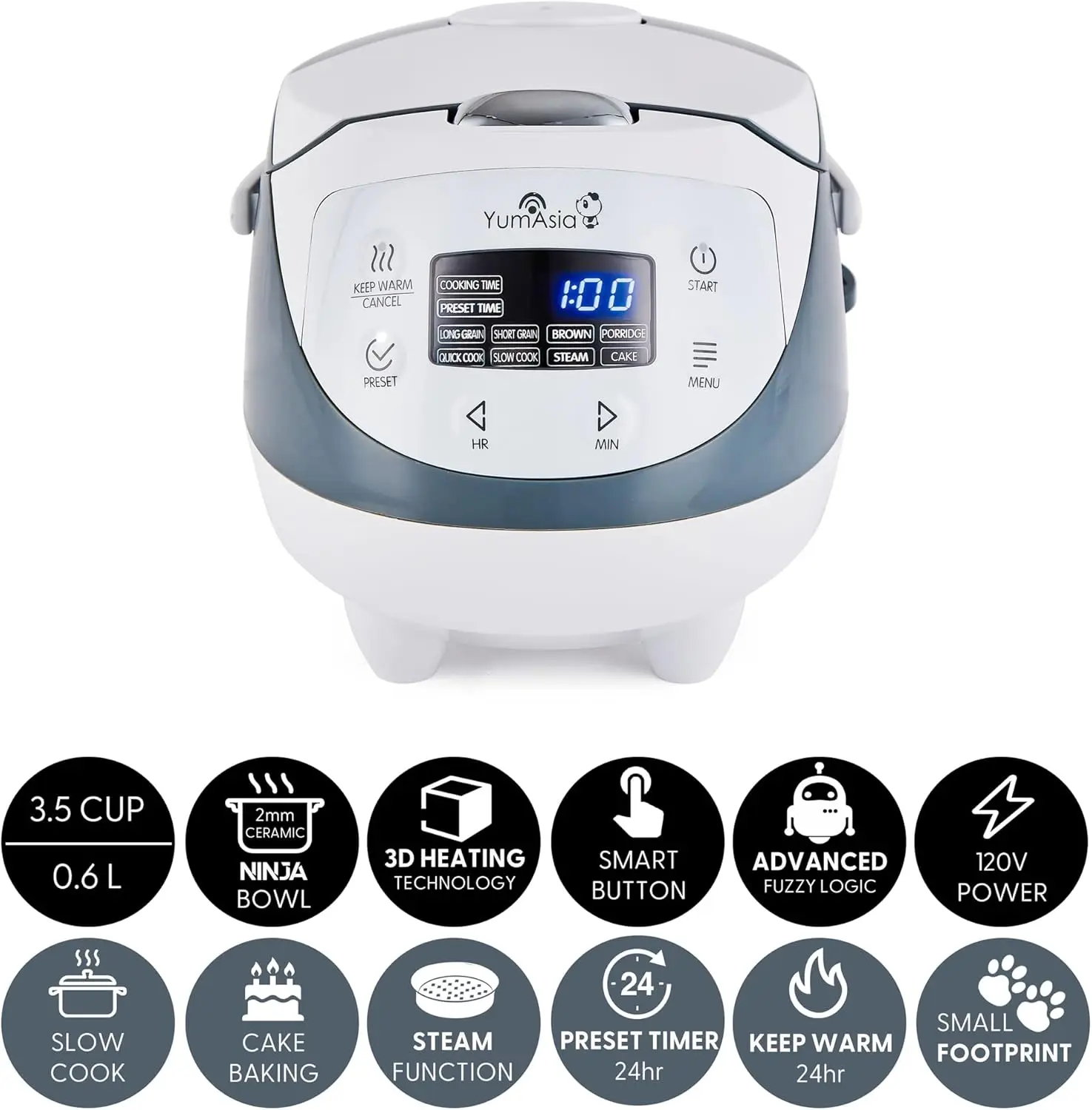 Asia Panda Mini Rice Cooker With Ninja Ceramic Bowl and Advanced Fuzzy Logic (3.5 cup, 0.63 litre) 4 Rice Cooking Functions,
