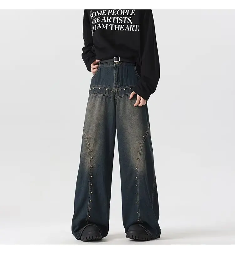 2026 Trashy Y2K 2000er Jahre Streetwear Baggy Jeans mit Nieten-Design für Herren, 90er Jahre Vintage Kleidung, Gerade Weite Beine, Alte Denim-Hosen – Detail 6