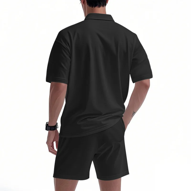 Herren Hip-Hop Baggy 2-Teilige Sets Sommer Einfarbig Reißverschluss Polo-Top Shorts Lässige Mode Streetwear Outfits – Detail 33