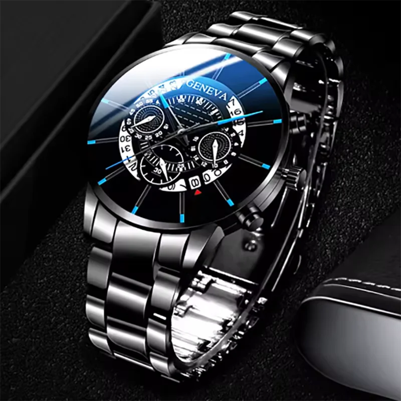 Fashion Men Black Stainless Steel Watch Luxury Calendar Quartz Wrist Watch Mens Business Watches for Man Clock
