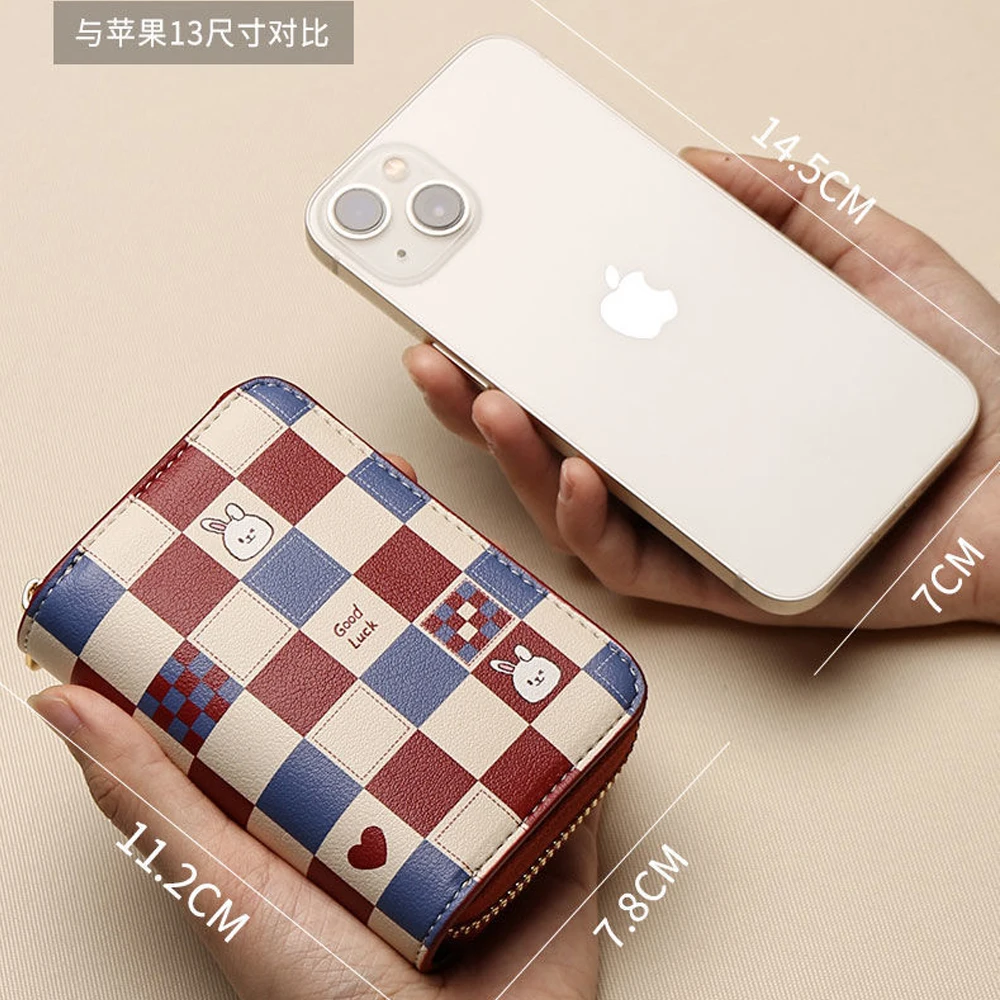 New RFID Card Bag 9/18 Cards Slots Card Wallet Checkerboard Rabbit Print Car Driver's License Storage Bag ID Credit Holder