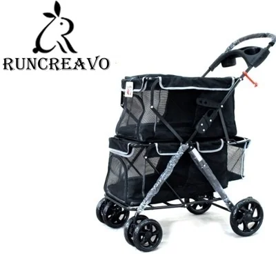 Hordozható, Összecsukható Kettős Rétegű Háziállat-Babakocsi, Nagy Térben, Négykerekű Kettős Kutya Babakocsik Kültéri Utazás - Image 5