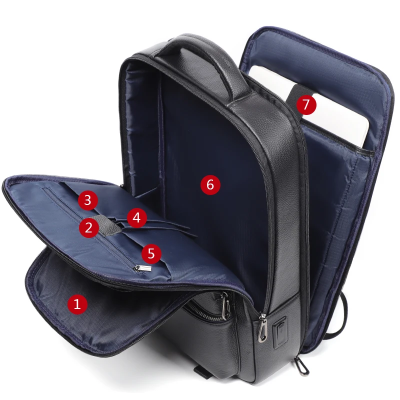 Mens Backpack 15.6 inch Laptop Backpack Natural Cow Leather USB Travel Bag Shoolbag For Boys