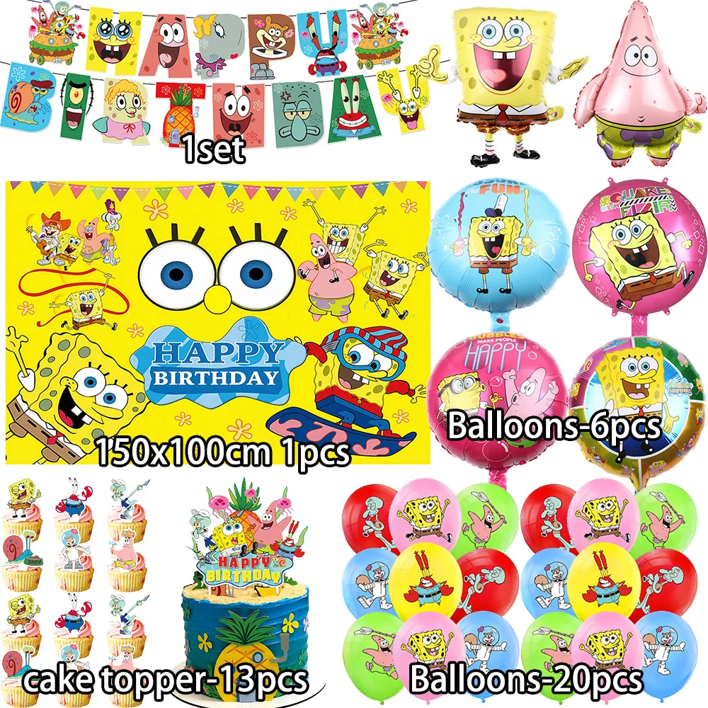 Cartoon SpongeBob Schwammkopf Geburtstagsparty-Dekorationen Patrick Star Luftballons Teller Servietten Kindergeburtstag Geschenke Babyparty – Detail 19