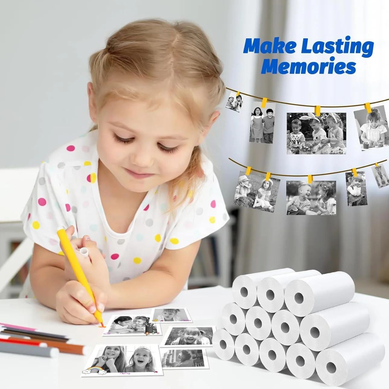 3-40 롤 57x25MM 감열지 흰색 어린이 카메라 인스턴트 인쇄 어린이 카메라 인쇄 용지 교체 액세서리 부품