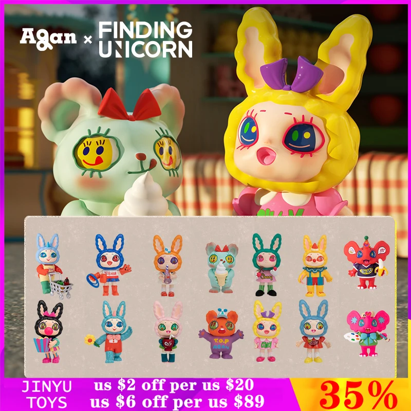 Original encontrando unicórnio agan americano série do vintage bonito anime figura presente caixa de surpresa na moda brinquedos kawaii ornamento desktop