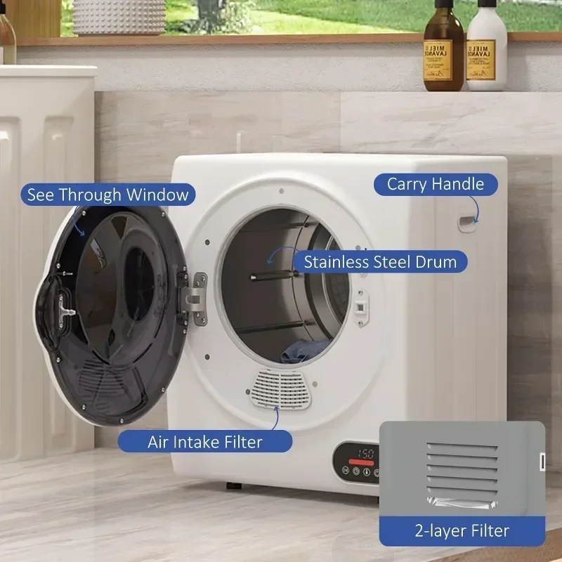Portable Clothes Dryer Compact Laundry Dryer with Stainless Steel DruM Intelligent Drying Front Load Electric