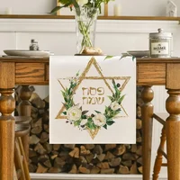 Hexagram Flowers Passover Linen Table Runners Kitchen Table Decor Pesach Star of David Jewish Festival Party Table Runners Decor 2