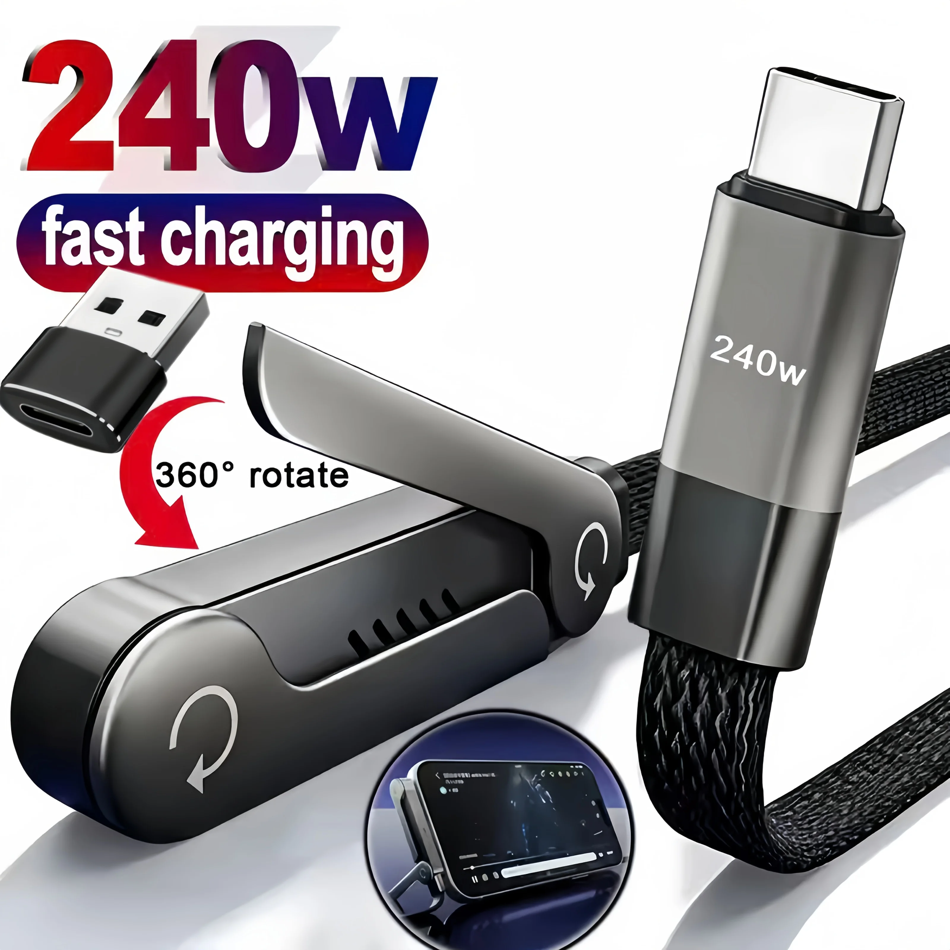 Faltbares Ladekabel mit Integriertem Ständer Schnellladekabel für Handy und Tablet 240W Ultra-Schnelles Datenkabel Handyhalterung