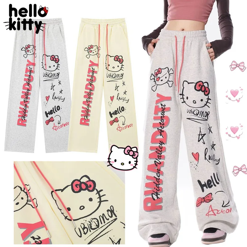 

Loose Girl Hello Kitty Trousers Sports Fashion Student Kawaii Anime Cartoon Pattern Creativity Clothes Pants Festival Gift