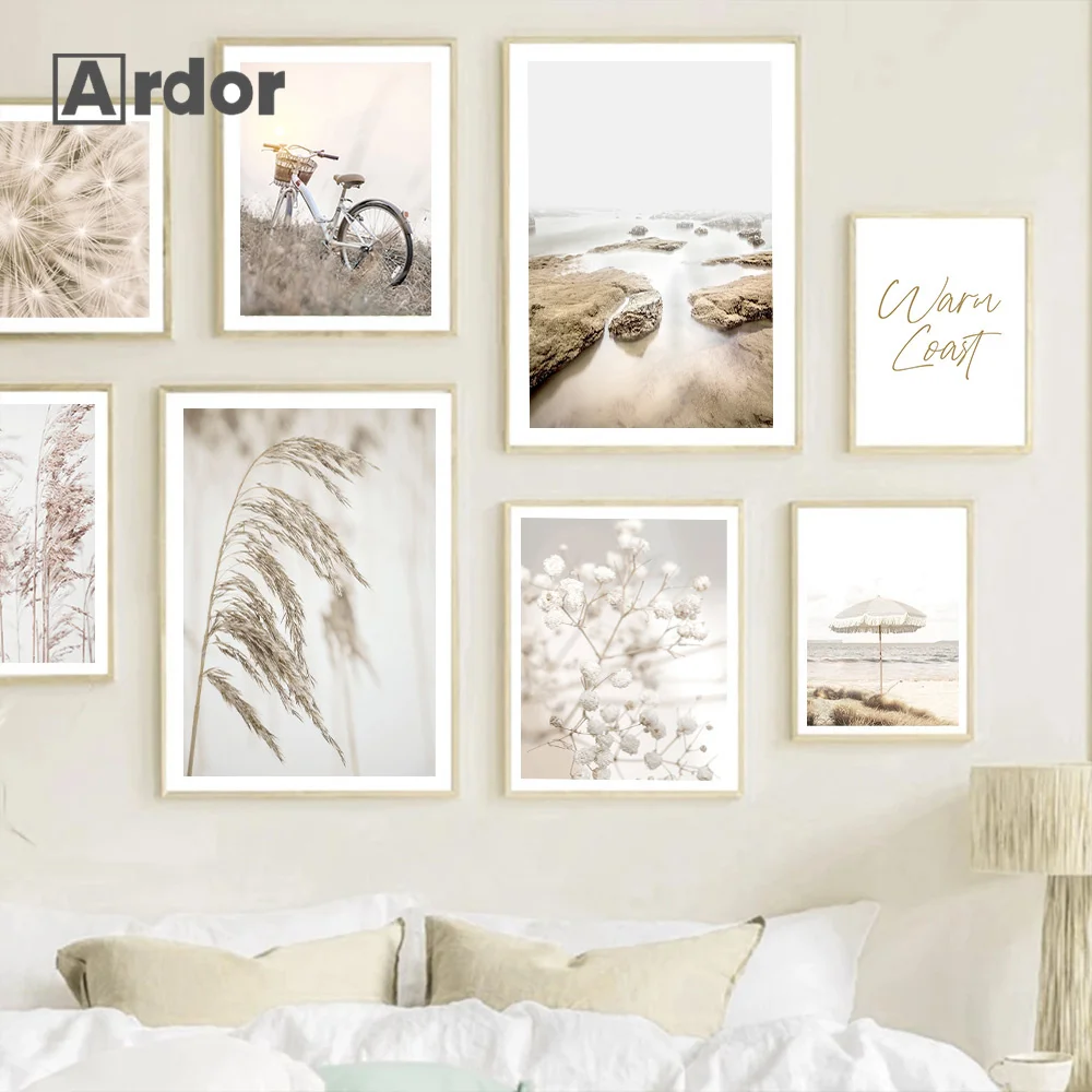 

Beige Beach Wave Poster Reed Grass Wall Art Canvas Painting Starfish Flower Bike Print Pictures Nordic Posters Living Room Decor