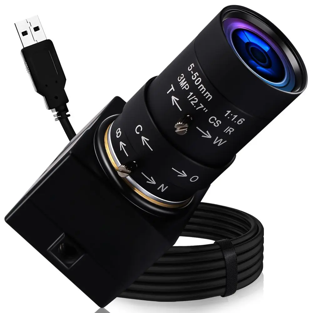 ELP 720P Mono/Color Global Shutter USB Zoom Camera Manual Focus 60fps High Frame Rate PC Webcam With 5-50mm Varifocal Lens