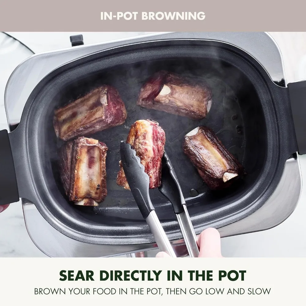 Programmable 6QT Electric Slow Cooker, Dishwasher Safe Lid & Removable Crock, Steam Basket, Roast, Clay 6