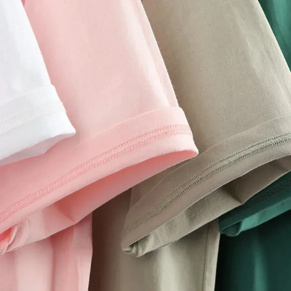Summer Light Green Heavyweight Cotton Short Sleeve Loose Casual Tee