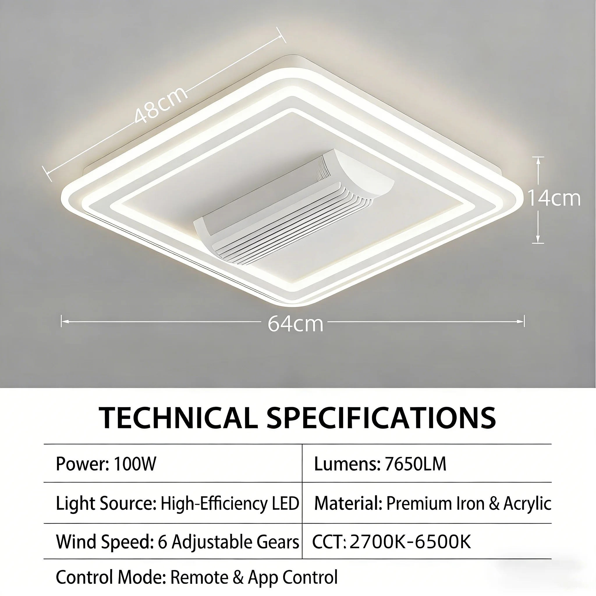 IRALAN Bladeless Ceiling Fan with Light 6-Speed DC Motor with Remote for Bedroom Living Room Dimmable LED Bladeless Fan Lamp