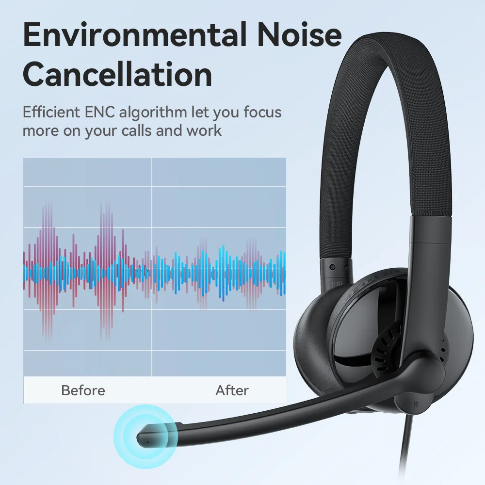 EMEET Wired Headset with Microphone Call Center USB Headphones ENC