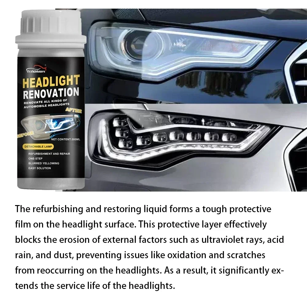 800ml Headlights Liquid Polymer Headlight Chemical Polish Repair Fluid Refurbishment Scratch Repair Polishing for Motorcycle