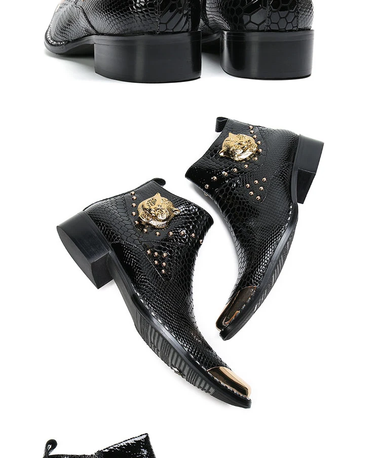 Handgefertigte Herren-Stiefeletten im italienischen Stil aus echtem Leder mit spitzer Zehenpartie und Eisenkappe, Punk-Mode-Schuhe für Partys. – Detail 5