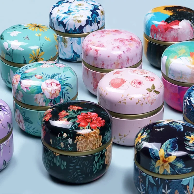 Tea Tin Box Tea Canister Mixed Color Iron Tea Box Candle Tin Jars Empty Can-DIY Candle Making Storage Case Dry Spices Sweets