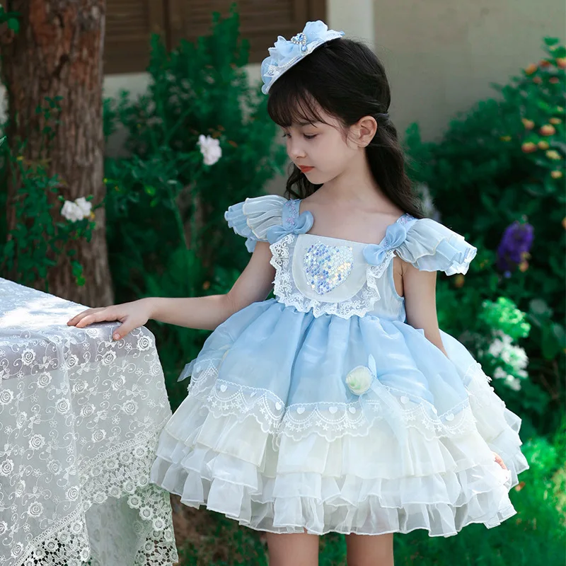 

Spanish Princess Lolita Dresses For Baby Girls Lace 1st Year Birthday Party Fluffy Dress summer Newborn Kids Gown Vestidos