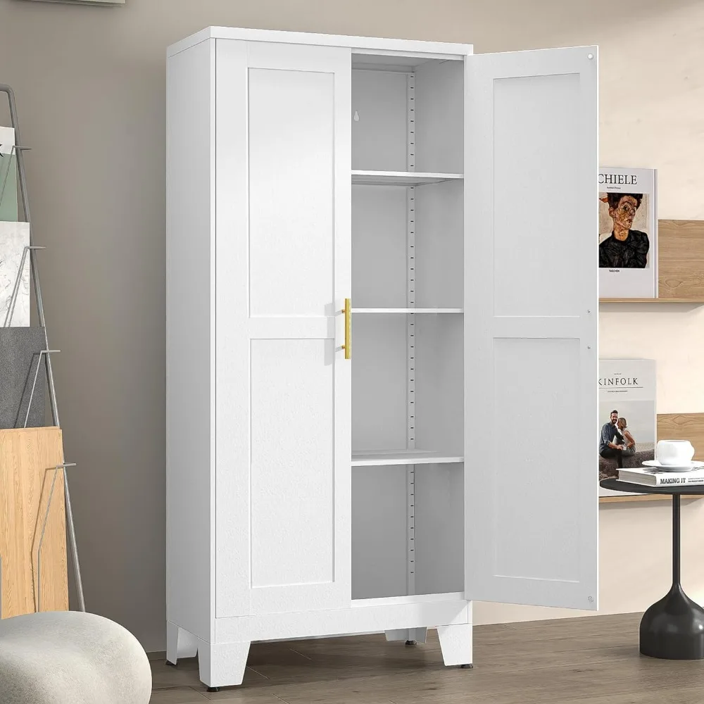

Cabinet, 61" Metal Pantry with 2 Doors, Adjustable Shelves & Gold Handles, Versatile Storage for Kitchen, Laundry, Bathroom