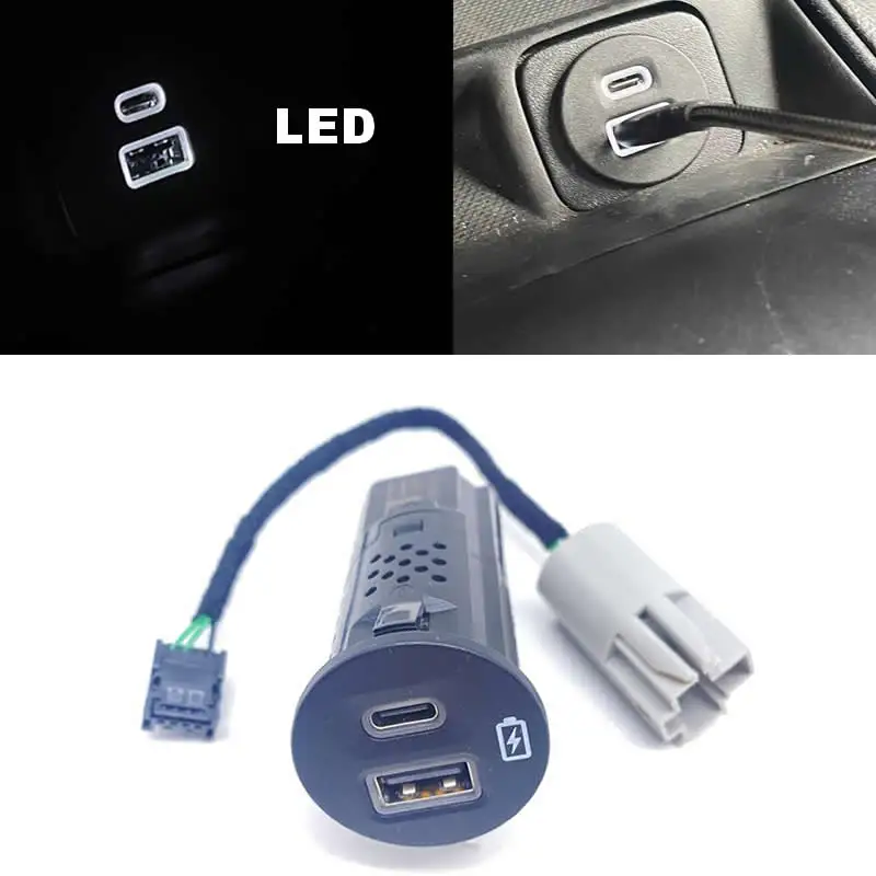 포드 포커스 ESCAPE SE F-150 익스플로러 엣지 브롱코 LED C타입 + USB 듀얼 미디어 허브 박스 모듈, LED USB 충전기 LU5T-19J211-DA OEM