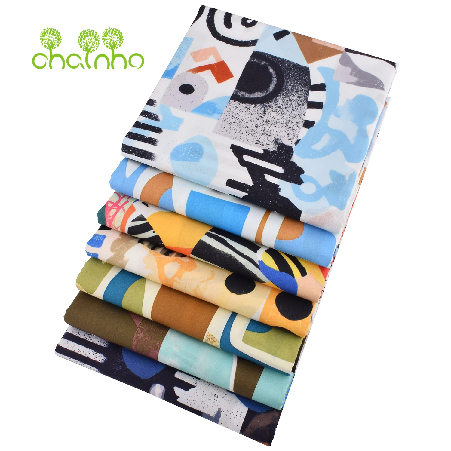 Chainho,Printed Plain Weave Poplin Cotton Fabric,DIY Quilting Sewing Material,Patchwork Cloth,Floral Series,2 Sizes,15PC232