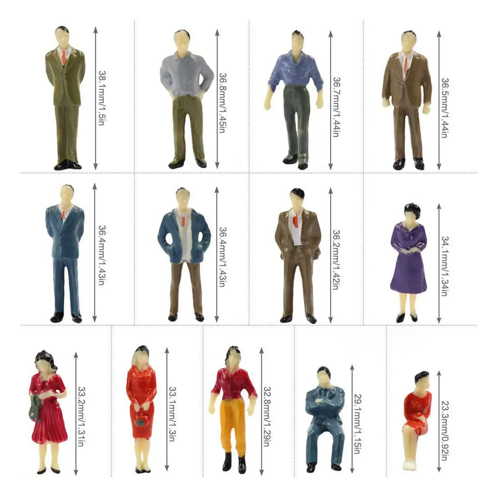 50x 1/50 People Figures Painted Passengers Tiny People for Train Mini Dollhouses