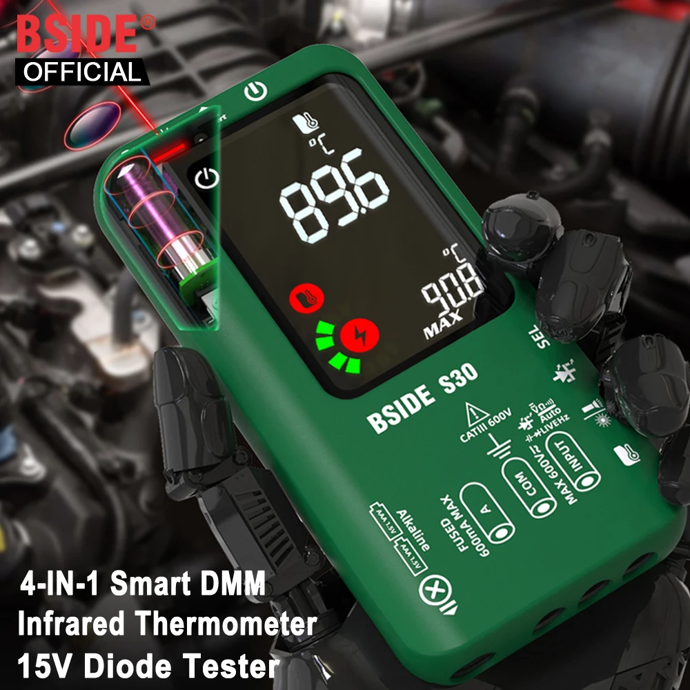 Multimetro Digitale Bside Smart Multitister 9999 T-Rms Dc Ac Tensione Corrente 15V Condensatore A Diodi Ohm Ncv Usb Tester Ricaricabile