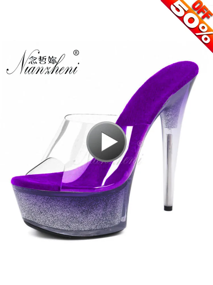 

Clear Crystal Gradient sole exotic 15CM Dress Gothic Sexy High Heels 6 inch Exotic Nightclub Stripper heels Slippers platform