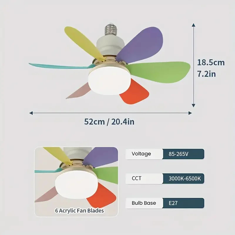 Compact Ceiling Fan Light with Remote Control - Adjustable Wind Speed & Dimmable LED, 6 Sleek White Blades, 20.5 Inch Diameter