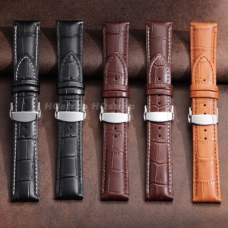 Luxury Leather Watch Strap Set with Butterfly Buckle and Installation Tools in Wooden Box