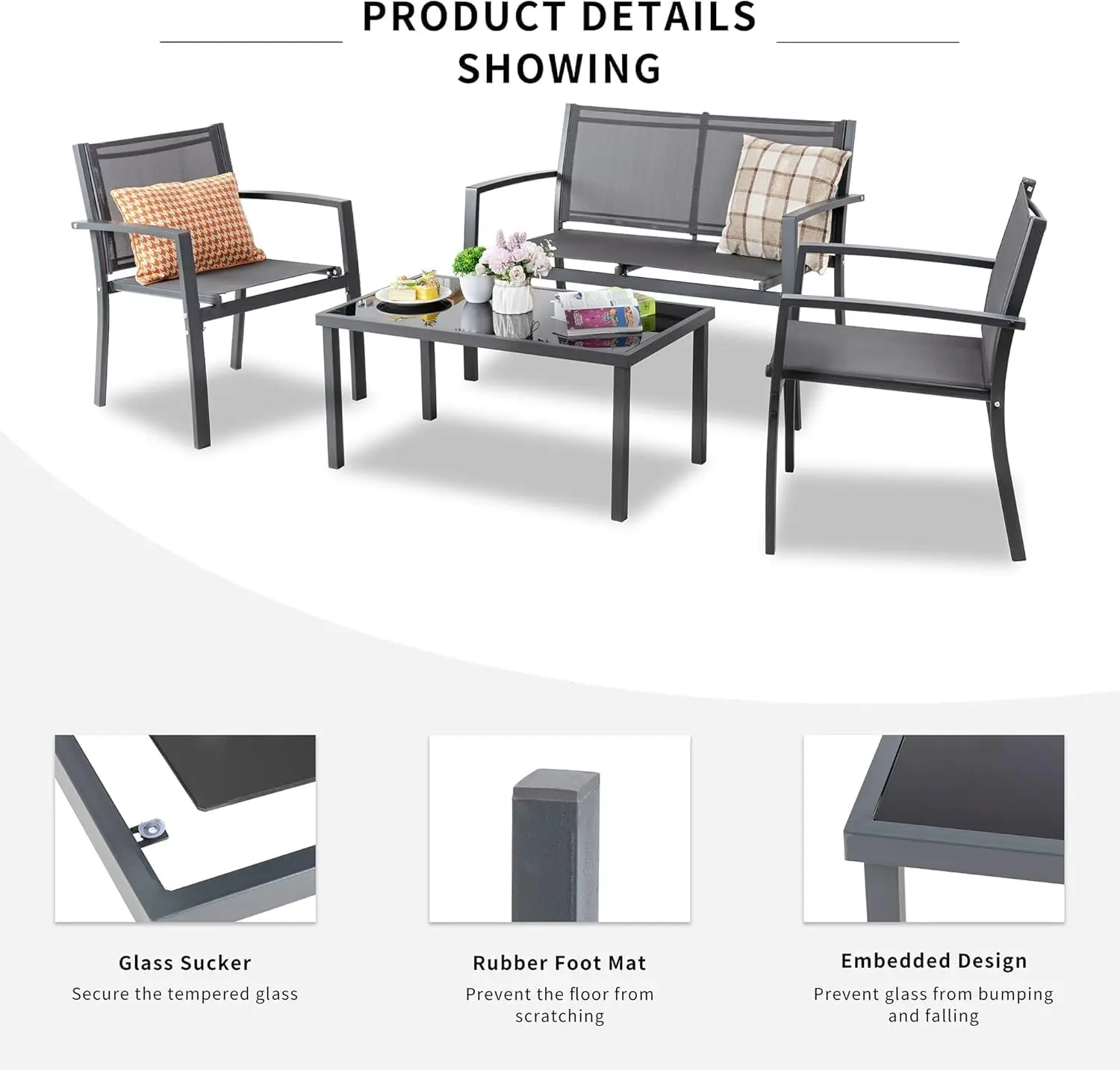4-Piece Outdoor Patio Set with Glass Table 5