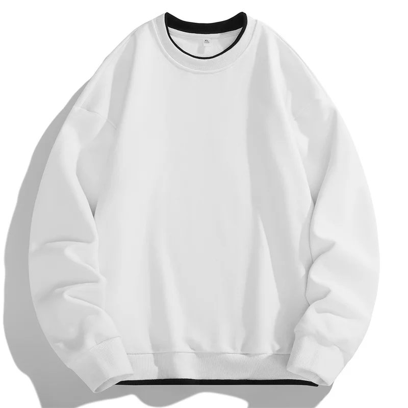 Men's 2024 Pullover Round Neck Fashionable Splicing Solid Color Loose Casual Long Sleeved T-shirt Versatile Long Sleeved Tops