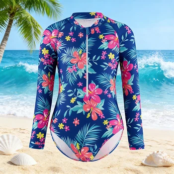 Tropical Floral Zip Swimsuit 1