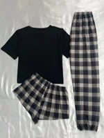 Three-piece women's comfortable pajamas New style shorts long pants short sleeved casual home wear - Image 2