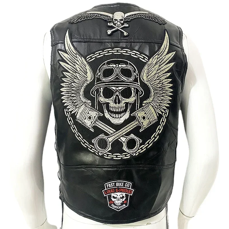 Description Picture 5 of itemMoto Leather Vest Patch Men's Motorcycle Sleeveless Jacket Collarless Moto&Biker Waistcoat Locomotive Club Punk Veste