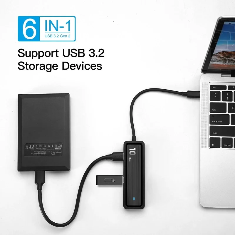 USB C Hub 6 In 1 Type-C To 4X USB 3.2 Gen 2 10Gbps USB C To USB Hub SD 2.0 TF 2.0 Adapter for Notebook Laptop Computer