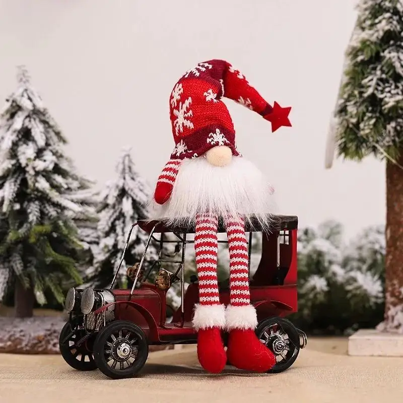 1 Pcs Christmas Decoration Faceless Doll Forest Old Man Snowflake Knitted Hat With Lamp Rudolf Hanging Leg Goblin Doll