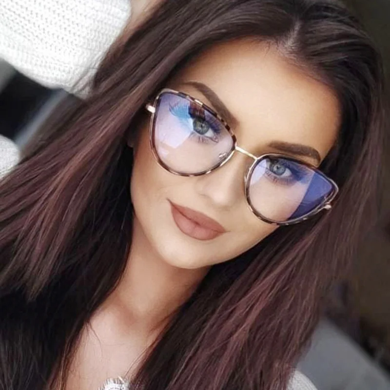 مكافحة الضوء الأزرق المألوف المعادن القط العين مرآة مسطحة  جديد Ins نمط عادية العصرية كول إطار نظارات 81049