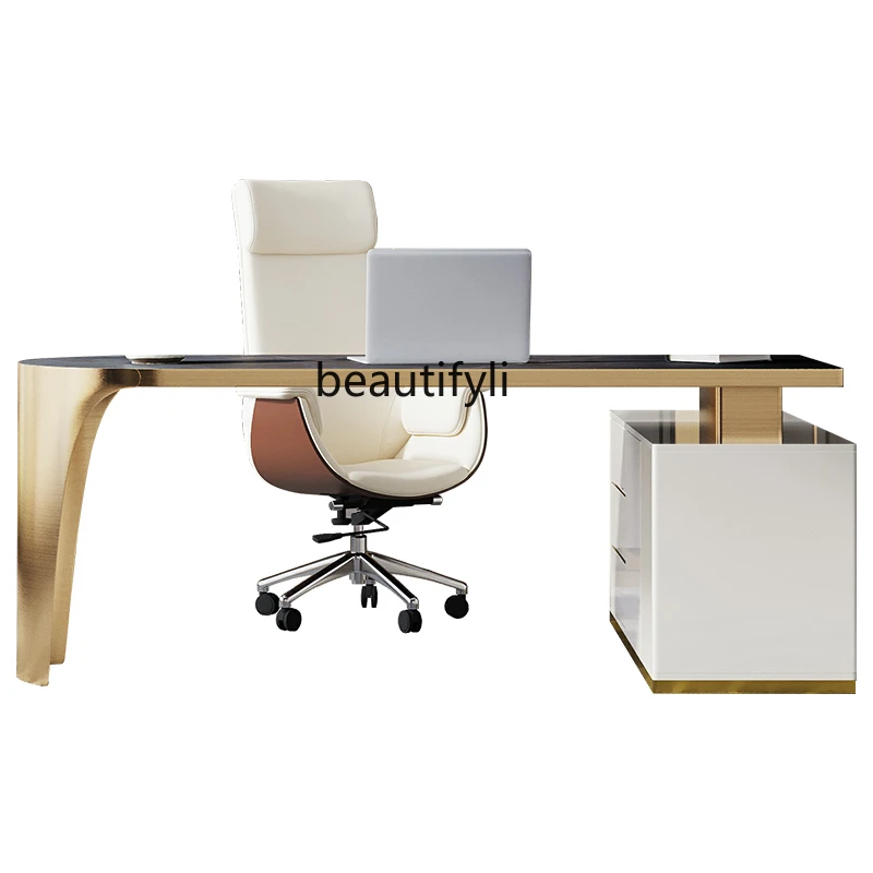 Light Luxury Stone Plate Desk Modern Simple and Light Luxury Computer Desk High Sense Corner Desk hanging corner cabinet high gloss white 57x57x60 cm chipboard