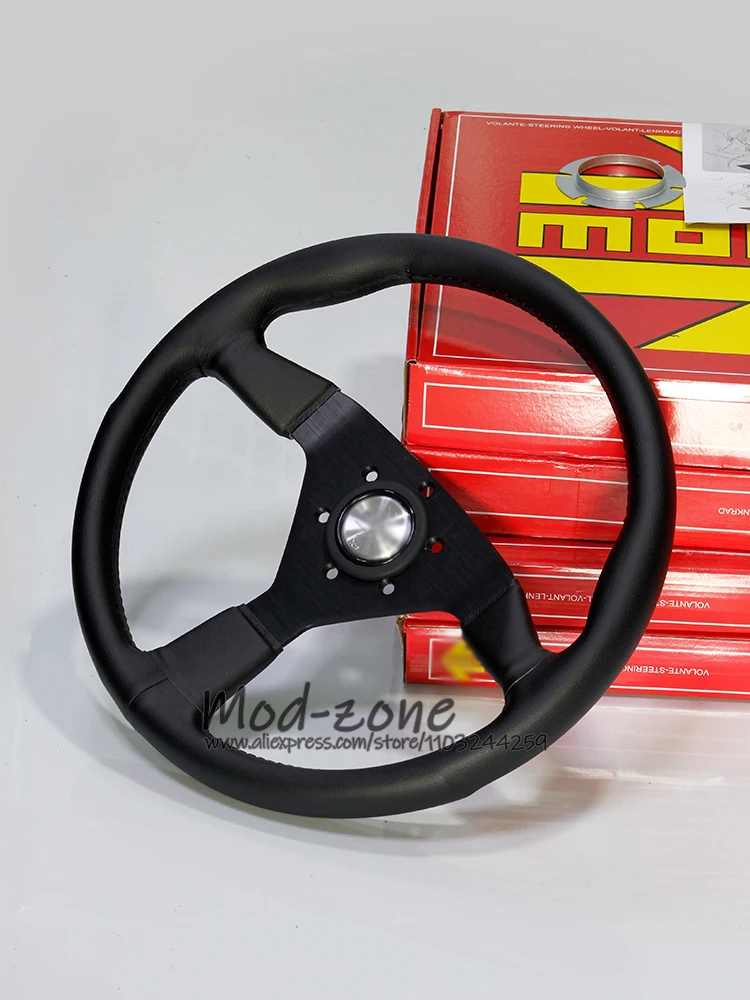 

Genuine Leather MM MONTECARLO Universal 14 Inch 350MM Black Stitch Strong Spoke Car Tuning Sport Racing Steering Wheel