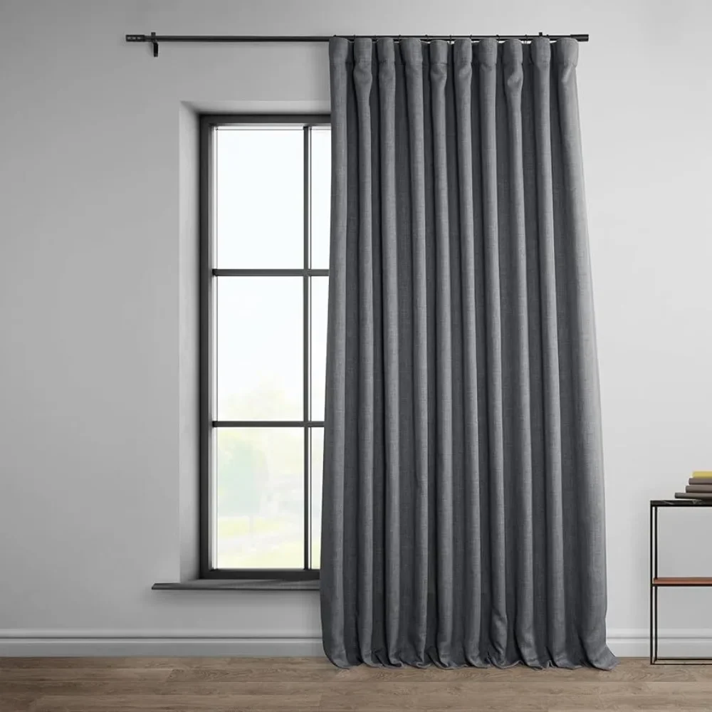 

Faux Linen Room Darkening Curtains - 120 Inches Long Extra Wide Luxury Linen Curtains for Bedroom & Living Room (1 Panel) Blinds