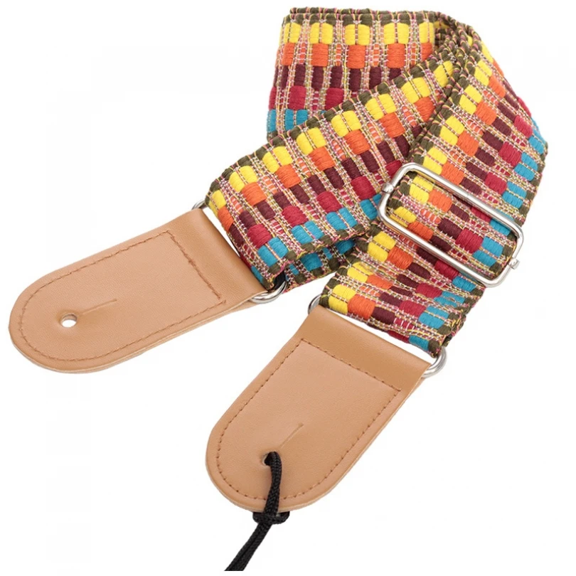 

Adjustable Durable Embroidery Weaving Style Strap for All Kinds Ukulele / Guitar with Genuine Leather Head