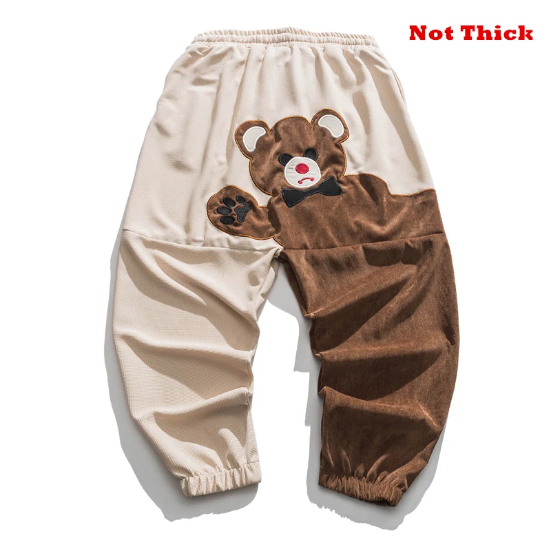 mens jogging bottoms Fashion Bear Cartoon Pattern Fleece Casual Pants Autumn Winter Loose Plus Size Hip Hop Jogging Pants Streetwear Men Clothing sports trousers for men Sweatpants